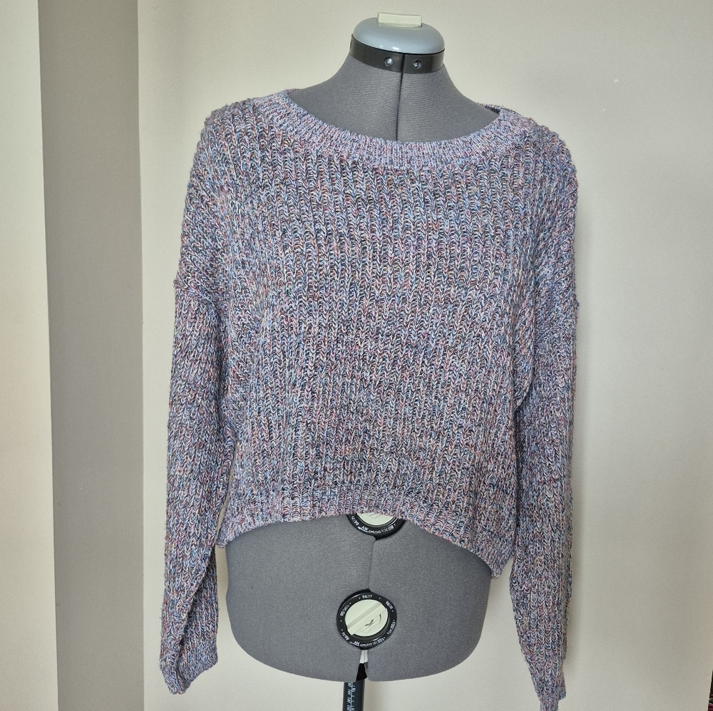 Express Cable Knit Split Back Sweater Multicolor size Small